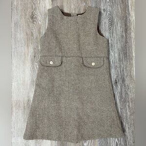 Olive Juice brown wool blend button back sleeveless herringbone dress, size 4.